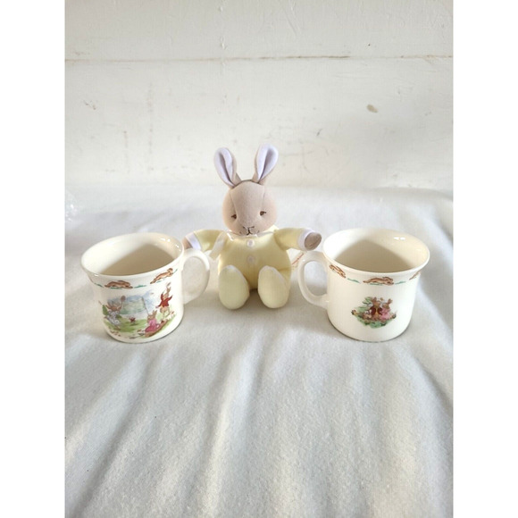 Lot of 2 Bunnykins Royal Doulton Mugs Bone China & Bunnykins Bunny Rabbit Plush